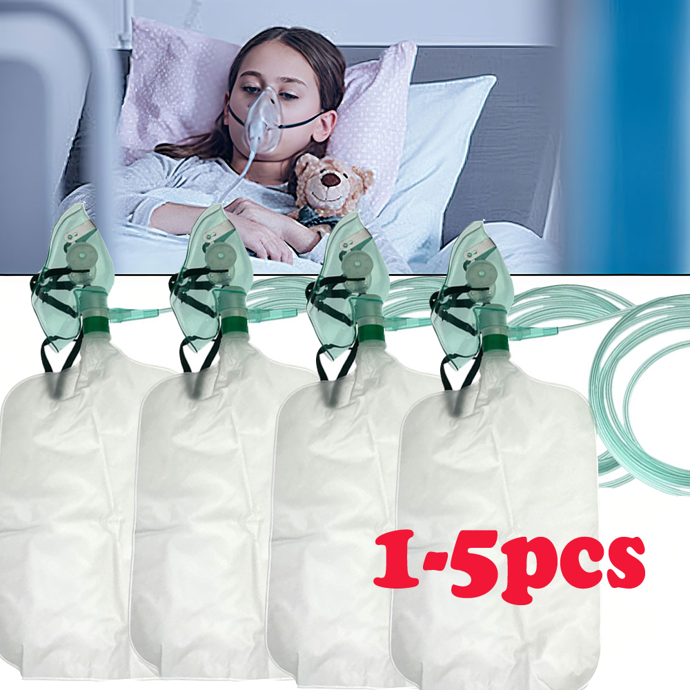 Oxygen Mask Non-Rebreather - 1-5PCS ผู้ใหญ่ Non-rebreather หน้ากากออกซิเจน (หน้ากากออกซิเจนพร้อมถุงอ่างเก็บน้ํา) ความเข้มข้นสูงหน้ากากออกซิเจนถุงอ่างเก็บน้ํา